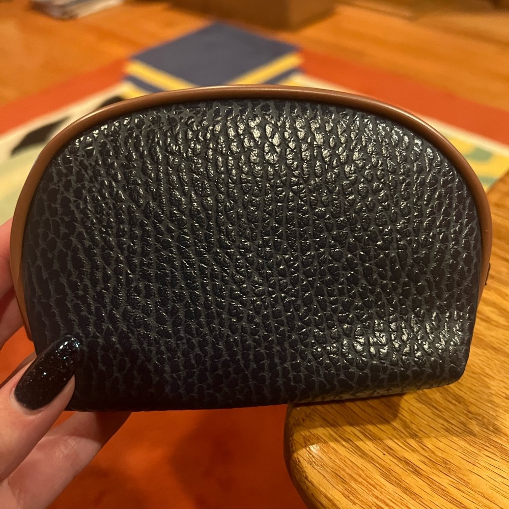 Vintage Dark Navy Small Change Coin Purse with Brown Zipper